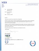 美國(guó)MIDI公司致BIOSCIENCE公司的一封感謝信